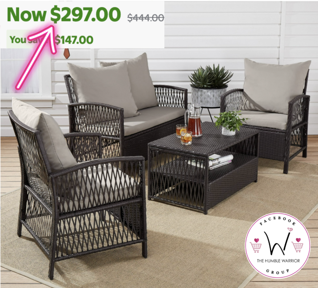 Mainstays Sanza 4-Piece Outdoor Rattan Wicker Conversation Set!